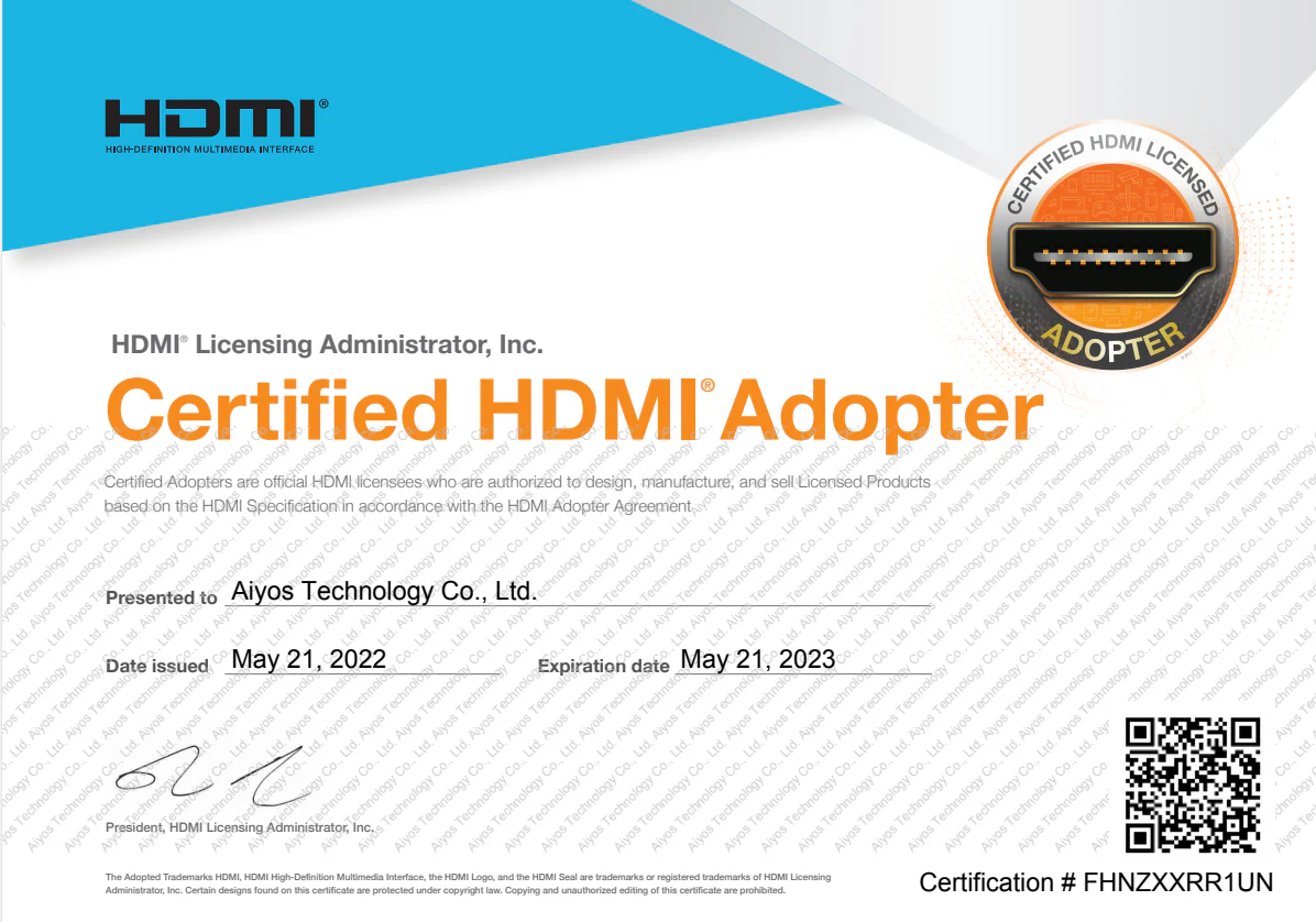 AIYOS Obtains HDMI Certification