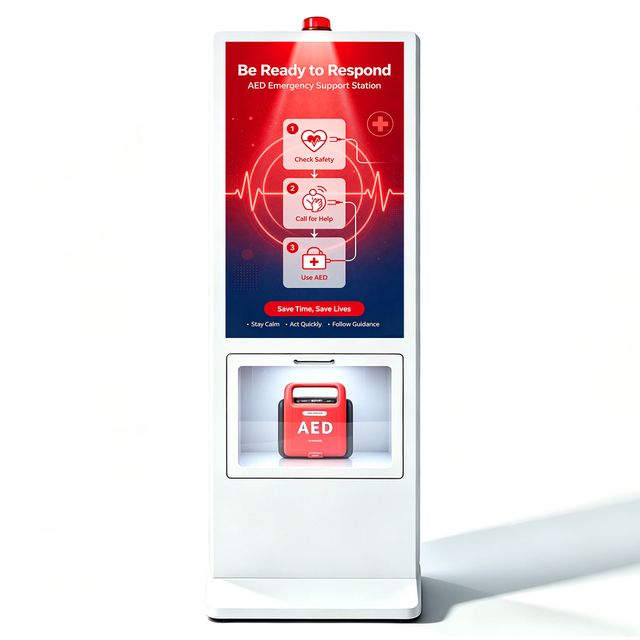 Smart AED Emergency Kiosk with Digital Signage